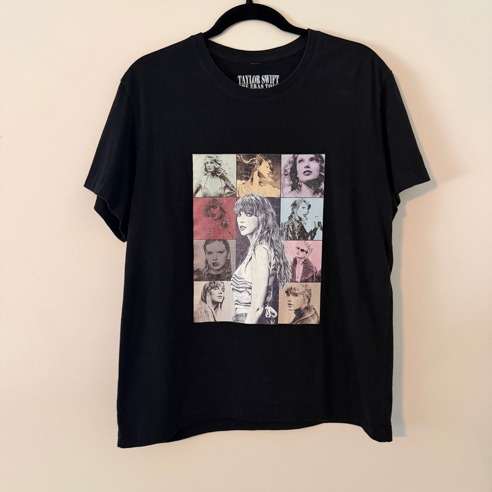 Taylor Swift The Eras‎ Tour Concert Graphic T-Shirt Black Short Sleeve Womens L